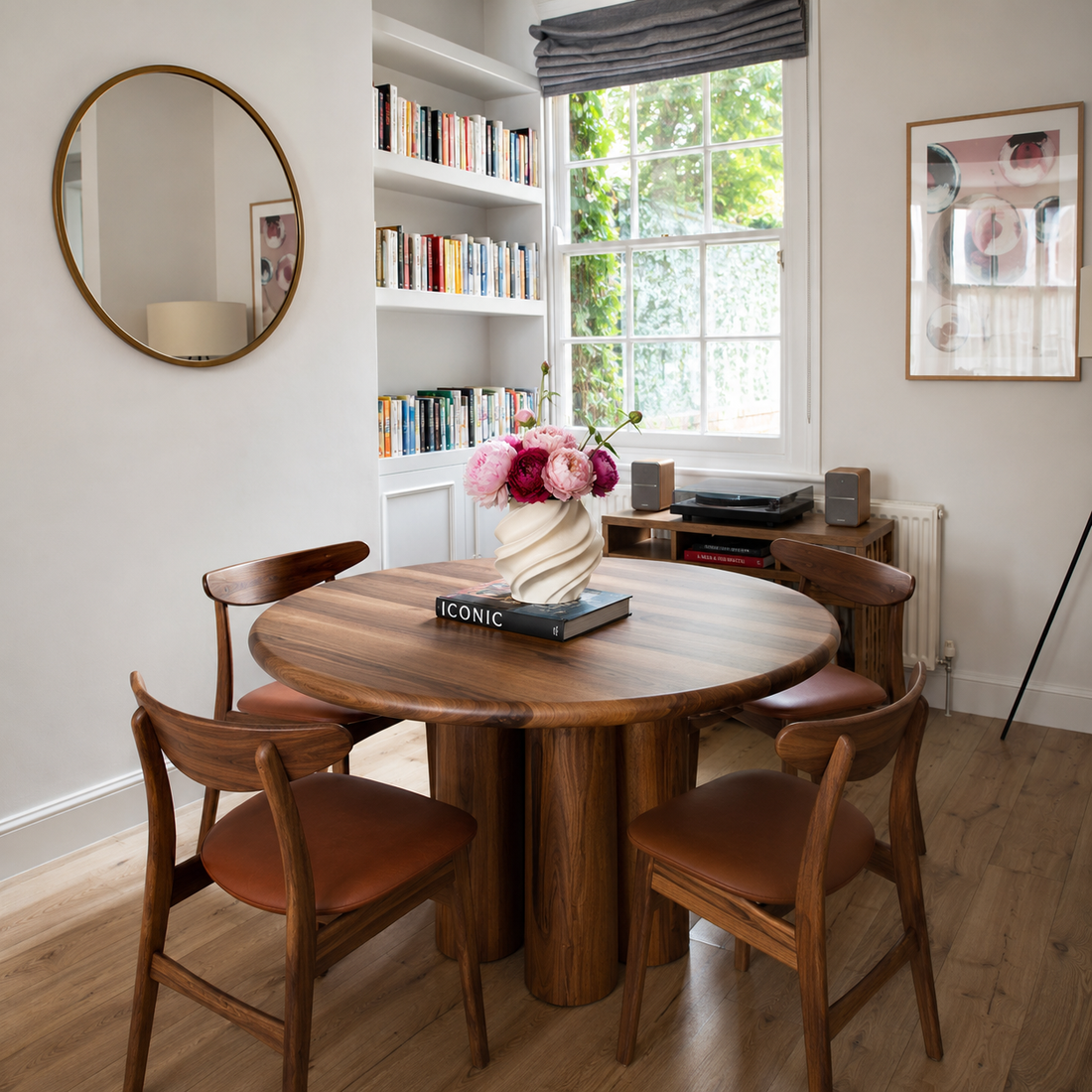 Ella Extendable Round Walnut Dining Table